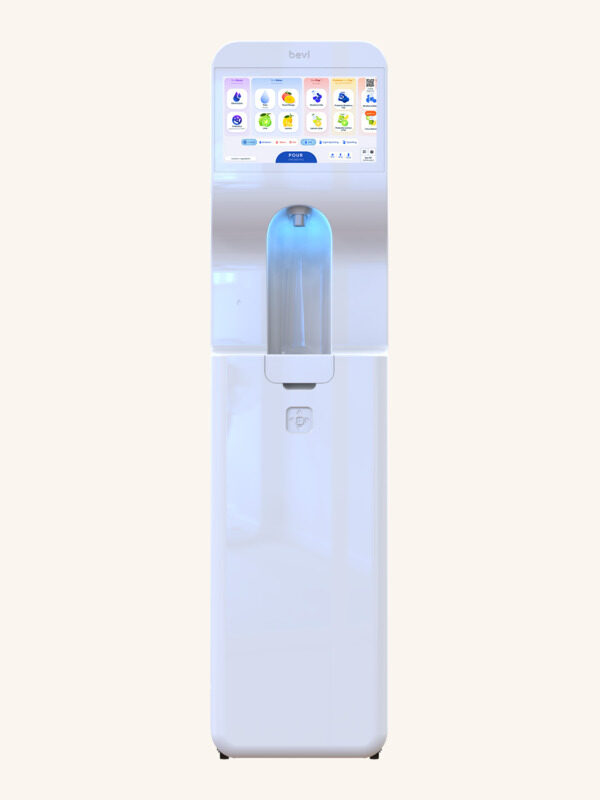 Bevi Standup, a white floor-standing water dispenser with a touchscreen
